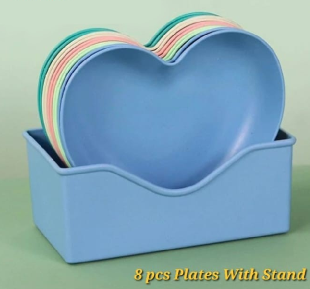 Rainbow Plates - Heart shape (Pack of 8 Plates with stand)