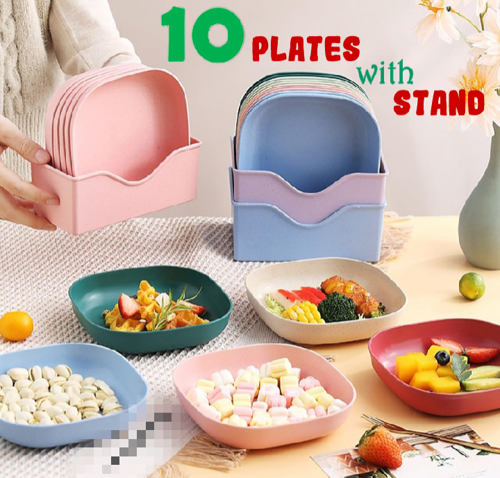 Rainbow plates - Square (Pack of 10 Plates with stand)